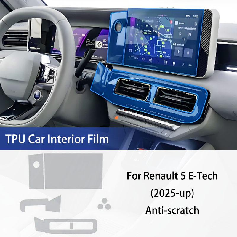 TPU Interior Film for Renault 5 E-Tech 2025-2026 Car Gear Panel Navigation Center Console Transparent Anti-Scratch Protection