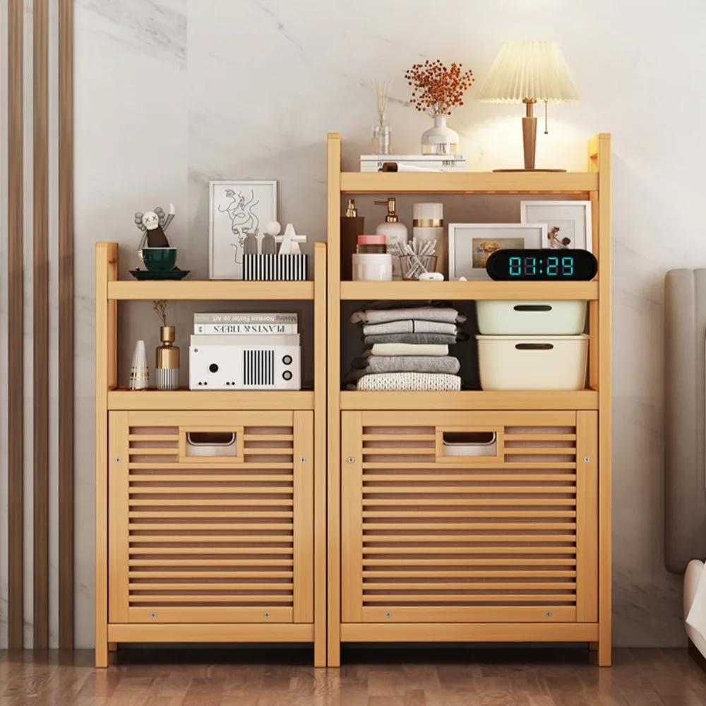 Laundry Hamper Bathroom Rack High-capacity Bamboo Laundry Baskets With Shelf With Tilt Out Basket Wooden Storage Hamper Racks