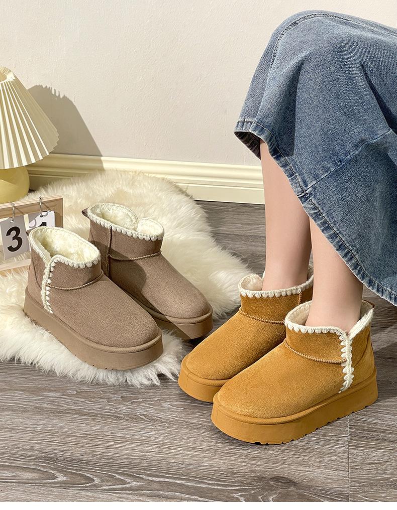 New brown velvet snow boots winter warm wool edge heightened thick-soled snow boots