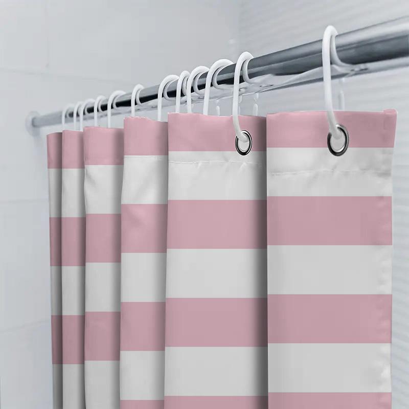 Pink Bath Shower Curtain Waterproof Bathroom Decor Striped Solid Colors Washable For Home Decoration Size: 180X240Cm (70 X 94) A