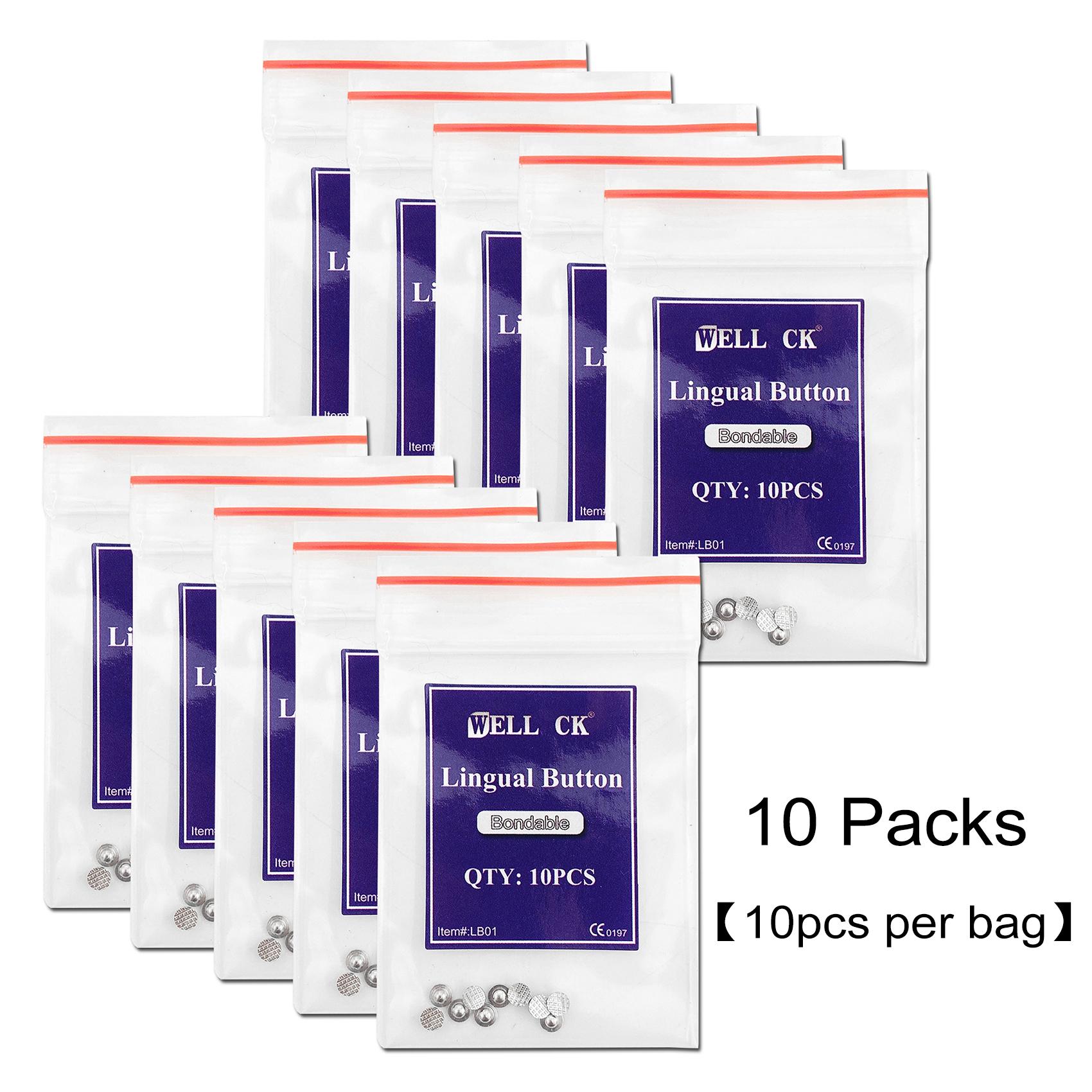 

10 Packs=100Pcs Wellck Dental Orthodontic Lingual Button Metal Bondable Mesh Base Dentistry Accessories Materials