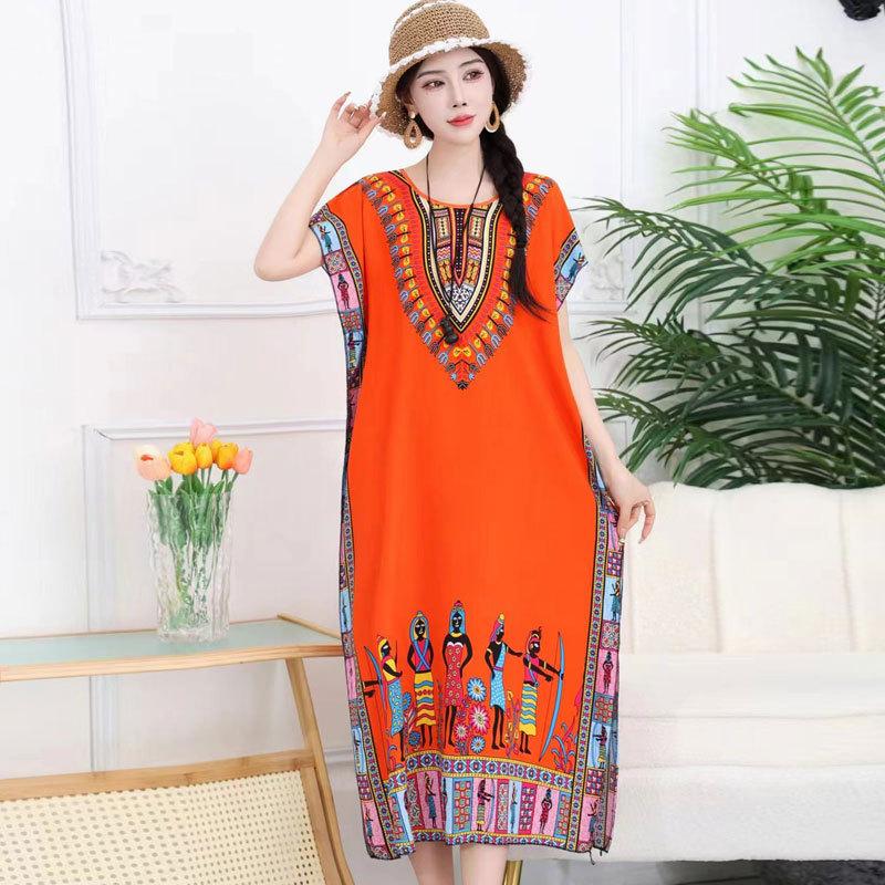 Thai Dress Medium and Long Loose Casual Large Size Meat-covered Seaside Beach Cotton Silk Dress