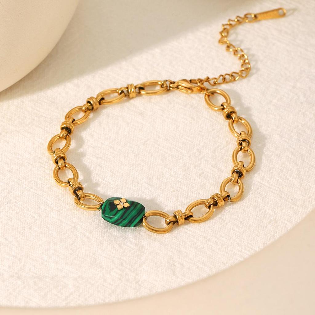 European & American Malachite O-Chain Bracelet: Stainless Steel, Light Luxury, High-End, 18K Gold, Non-Fading Titanium for Women