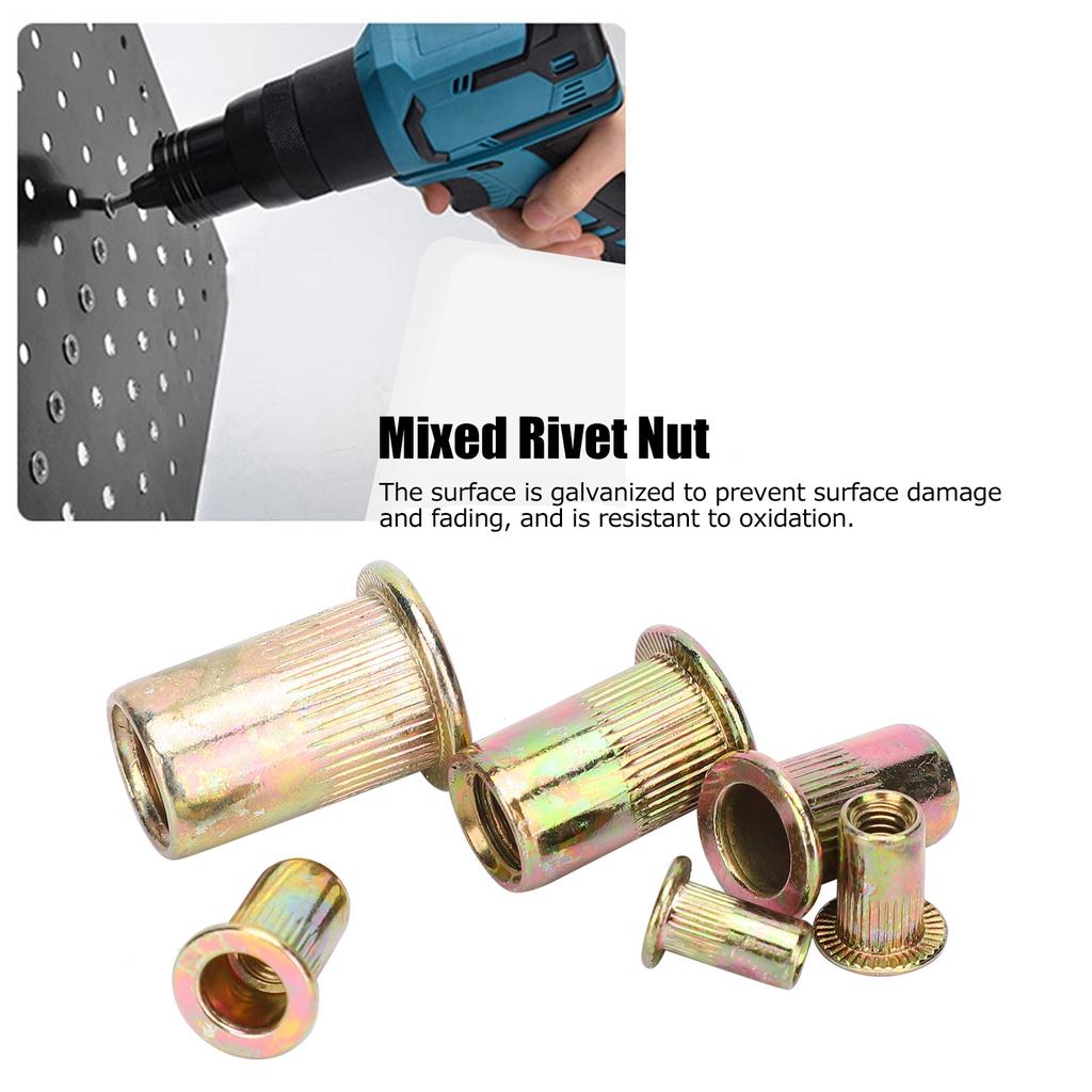 150pcs Galvanized Rivet Nut Set Mixed Insert Fastener Rivet Nut Threaded Hardware Parts