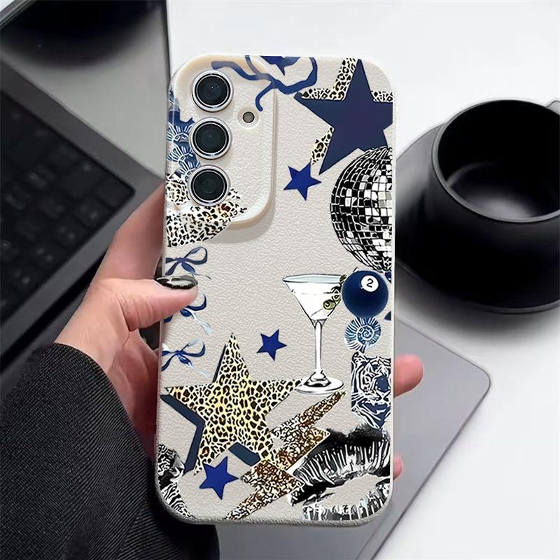 Leopard Star Disco Ball Pattern Case For Samsung Galaxy A57 A56 A55 A54 5G A37 A36 A35 A34 A17 A16 A15 A14 Leather Texture Silicone Cover