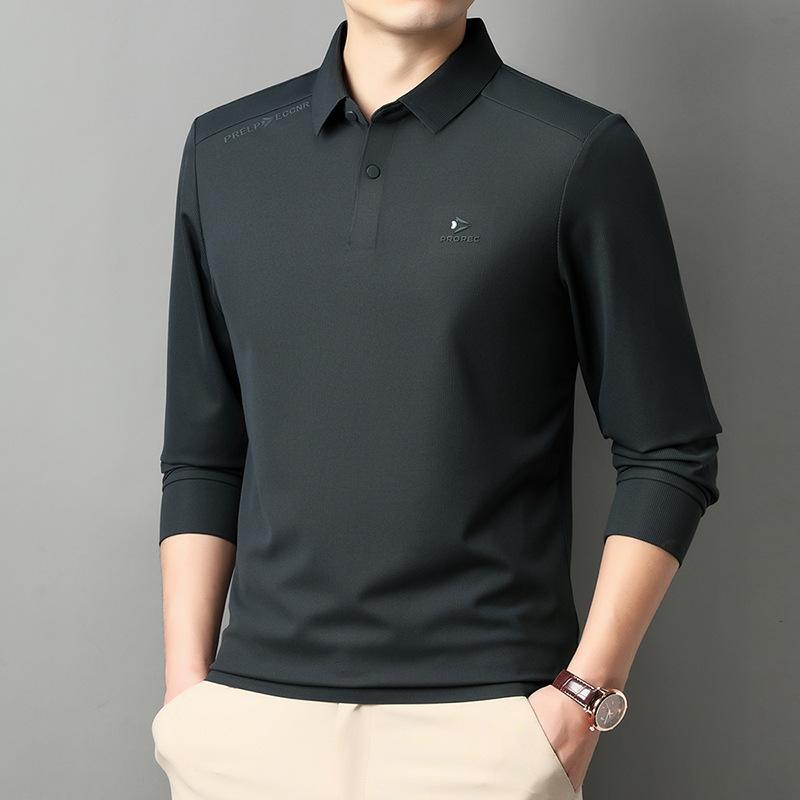 Autumn Men s Long Sleeve Casual T-Shirt Lapel Collar Loose Fit Businesst M