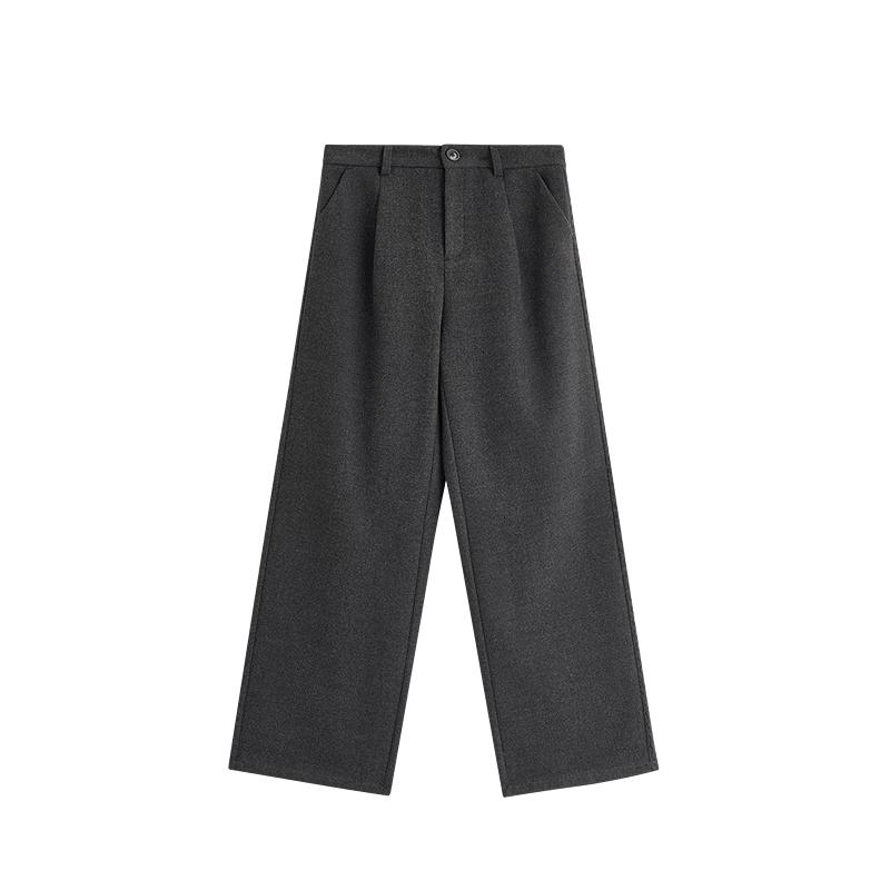 INMAN Women's Grey Series Wool Blend Straight-Leg Pants