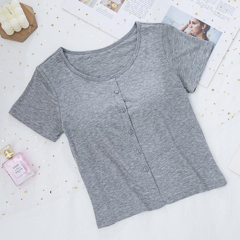 

Ribbed Cropped Bodycon T-Shirt with Built-in Bra Pads and Fixed Short Sleeves XXXL (135-155 jin)