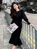 Elegant Black Mermaid Skirt Dress: Women's Long Sleeve, Over-the-Knee Knitted Style