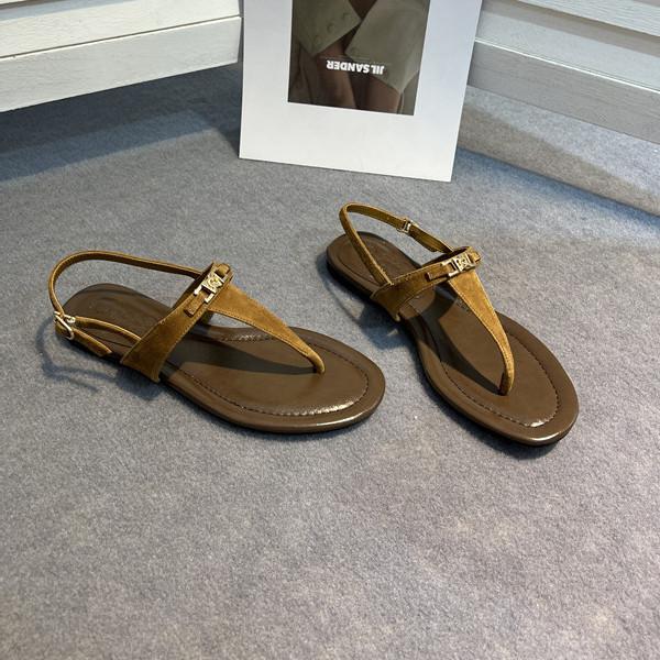 Leather retro toe Roman sandals women's 2025 summer new fashion casual flat-bottom pinch herringbone cool slippers