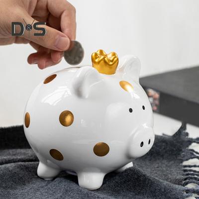 Salvadanaio in ceramica a forma di corona di maiale con puntini dorati, motivo: cartone animato di maiale, per casa, ufficio, libreria, decorazione da tavolo, ornamento, regalo per bambini e adulti