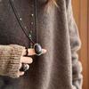 Ebony Oval Necklace: Retro Simple Pendant with Light Luxury and Exquisite High-end Feel Sweater Chain