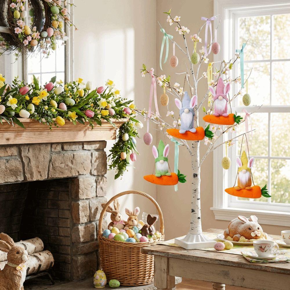 Colorful Rabbit Gnome Ornament Handmade Craft Faceless Plush Doll Easter Bunny Pendant  Party Props