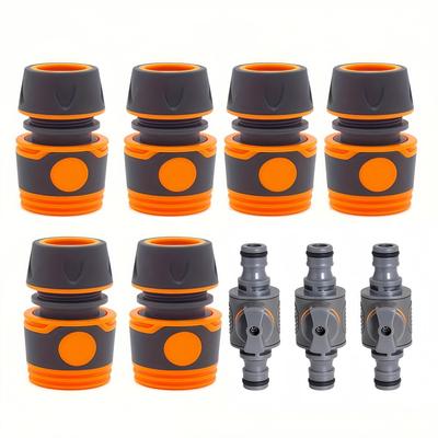9-Piece Garden Hose Kit - Quick Connectors with Adjustable Valve, Durable Plastic for 12-16mm 1/2" Hoses