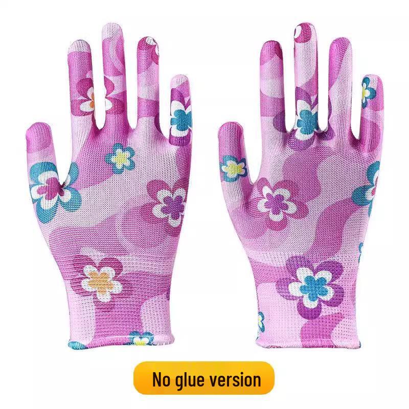 Women's Non-Slip Breathable Nylon Work Gloves - Durable, Thin, and Patterned for Labor Protection