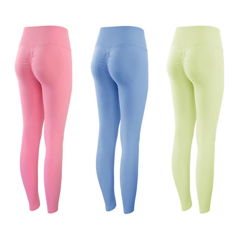 European & American Seamless Ruched T-Line Yoga Pants: High-Waist, Tummy Control, Hip-Lifting Fitness Leggings for Women