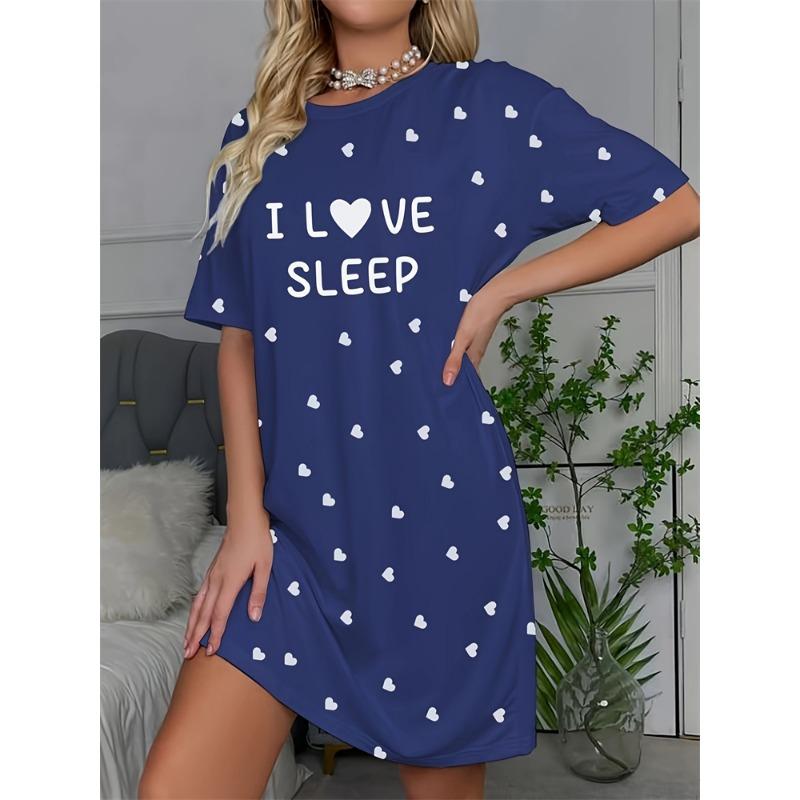 Summer Women's Nightgown Cute Round-Neck Short-Sleeve Dachshund Print Dress—Comfortable and Breathable Loungewear for Home