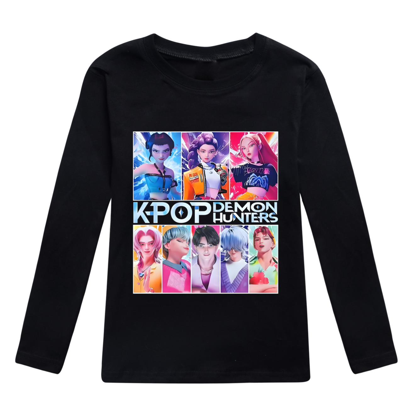 

Дитяча футболка KPop Мисливці на демонів Стильна мода Мультяшний Повсякденний одяг Молодіжні Дівчата Вільні футболки з круглим вирізом Хлопці Лонгсліви 110