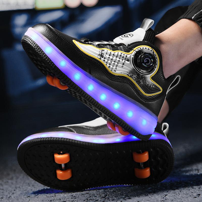 Roller skates outdoor training shoes creative gifts for boys and girls double row four wheels with LED lights parkour shoes
