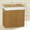 3 Section Laundry Basket with Lid, 144L Bamboo Laundry Hamper with Handles, Removable and Washable Liner, Brown