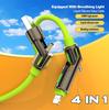 240W 4-in-1 Fast Charging Cable with Silicone Breathing Light, Compatible with Apple and Type-C Devices