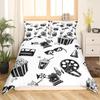 Popcorn Food Bedding Set King Queen Double Movie Theater Theme Duvet Cover Filmstrip Polyester Comforter Cover Blue Quilt Cover