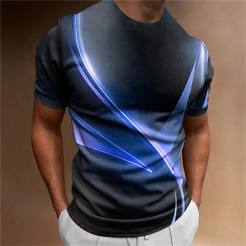Men's T Shirt Curved Radiance Graphic 3D Printed T-shirts Casual Loose Short Sleeve Tees Oversized Men Clothing Tops Outdoor New