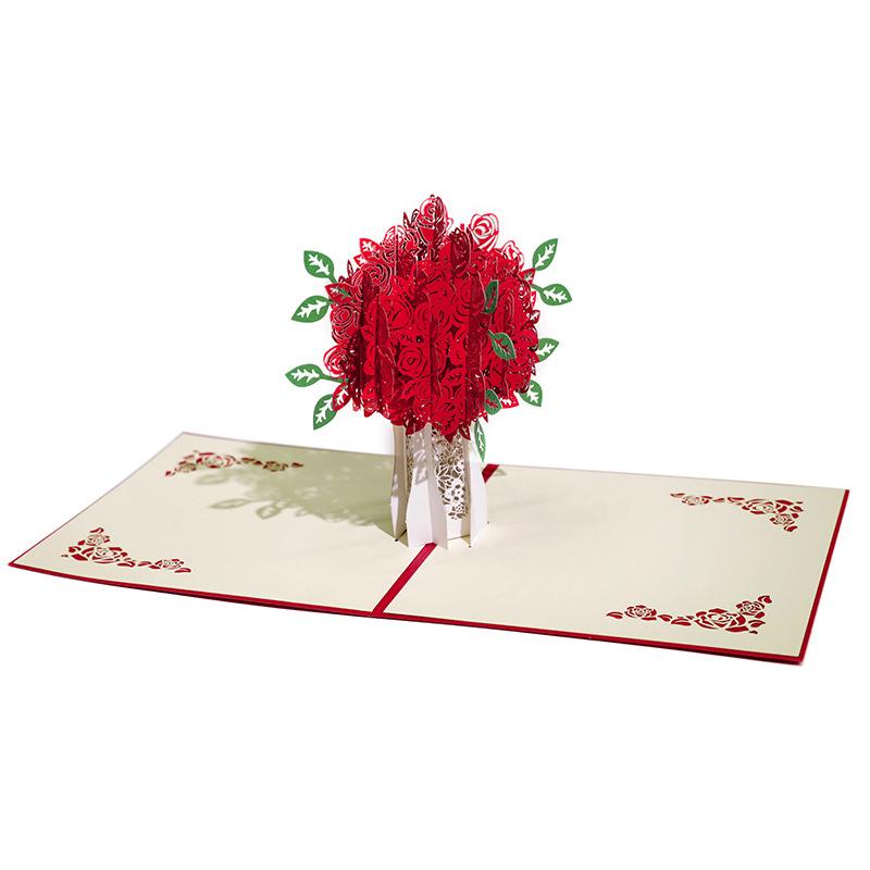 Stereoscopic Roses 3D Pop Up Love Greeting Card Envelope Valentines Day Birthday Anniversary Greeting Card Couples Postcard