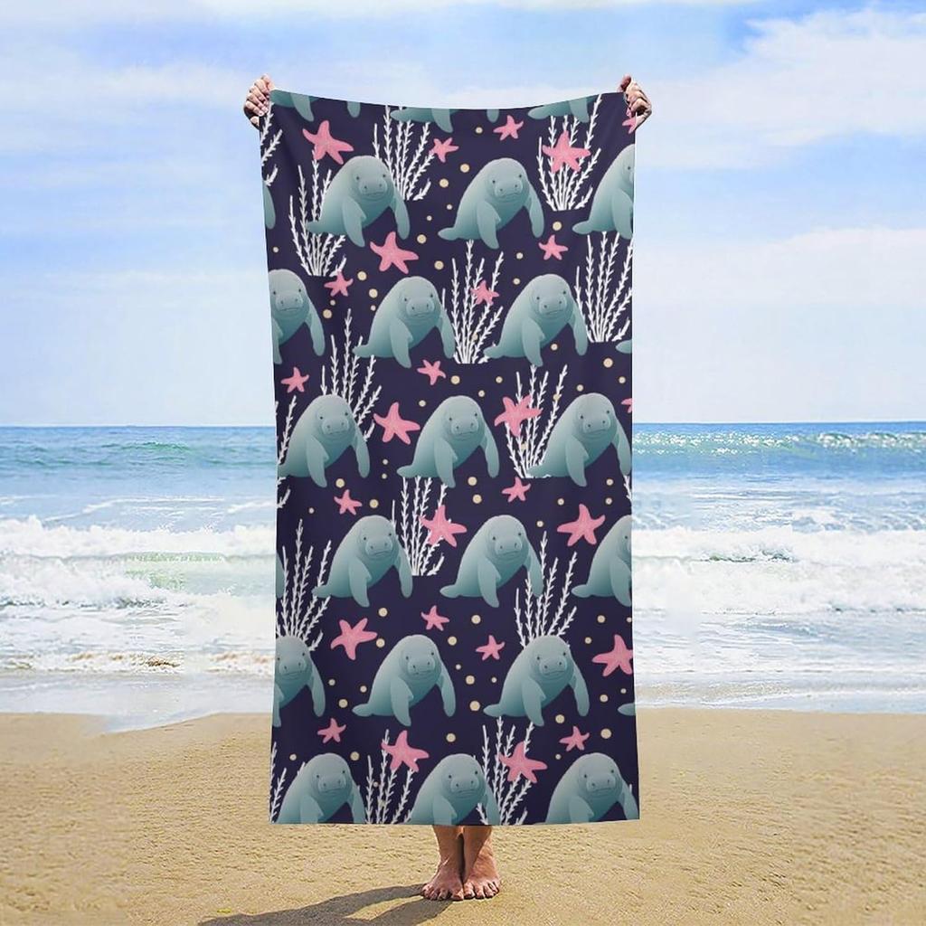 Day of The Dead Kitty Cat Sugar Skull Beach Towel, Cute Oversized Quick Dry Absorbent, Sand Free Lightweight Travel Pool Mat