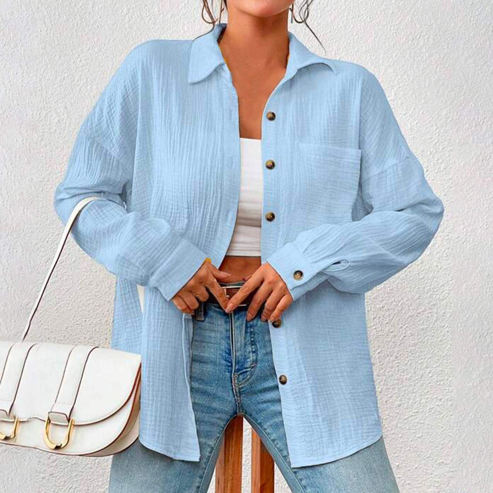 

Осенняя женская рубашка с приспущенными плечами и длинными рукавами XXL небесно-голубой