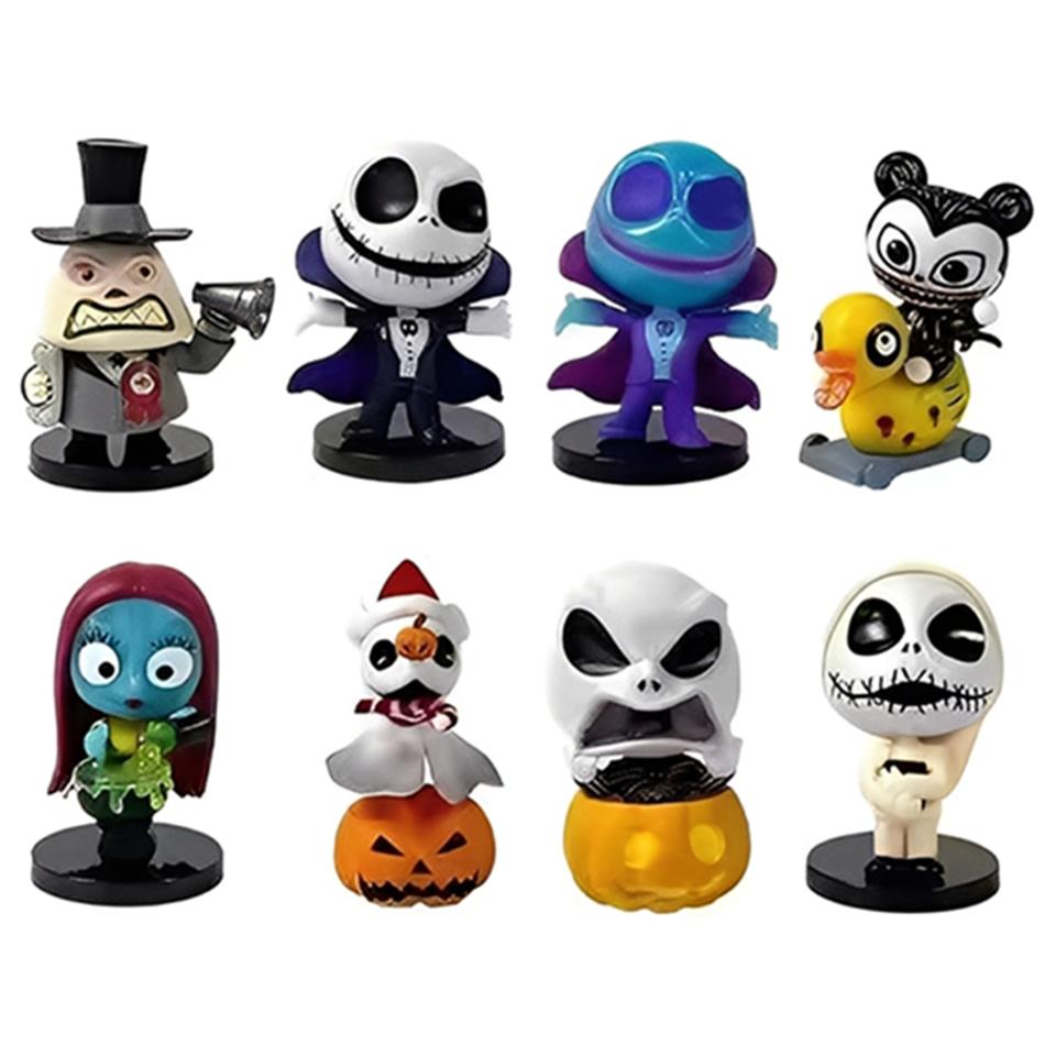 Vánoční Jack Skellington Dýňový král Nevěsta Q-verze Noční stín Slepá krabička Kostlivec Ručně vyráběný PVC model Trendy vánoční slepá krabička