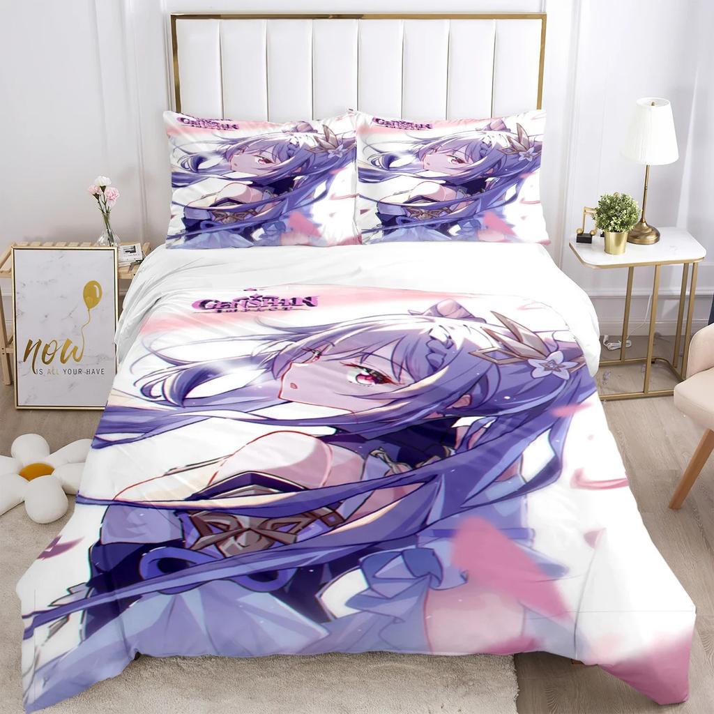 Genshin Impact Print Three Piece Bedding Set Fashion Article Children or Adults for Beds Quilt Covers Pillowcases Bedding Set