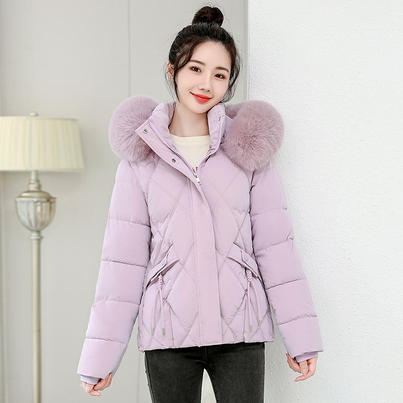 2025 Winter Wear New Down Cotton Jacket Slim Fit Hooded Big Fur Collar Student Cotton Jacket Women's Cropped Padded Jacket Thickened Jacket