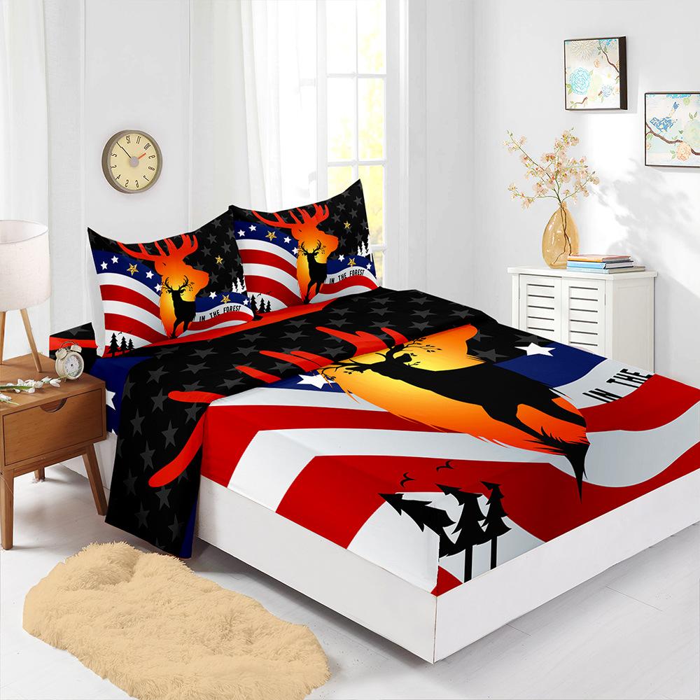 Four-Piece Mattress Digital Printing Mattress Protective Cover Bedding Animal Tiger Bear