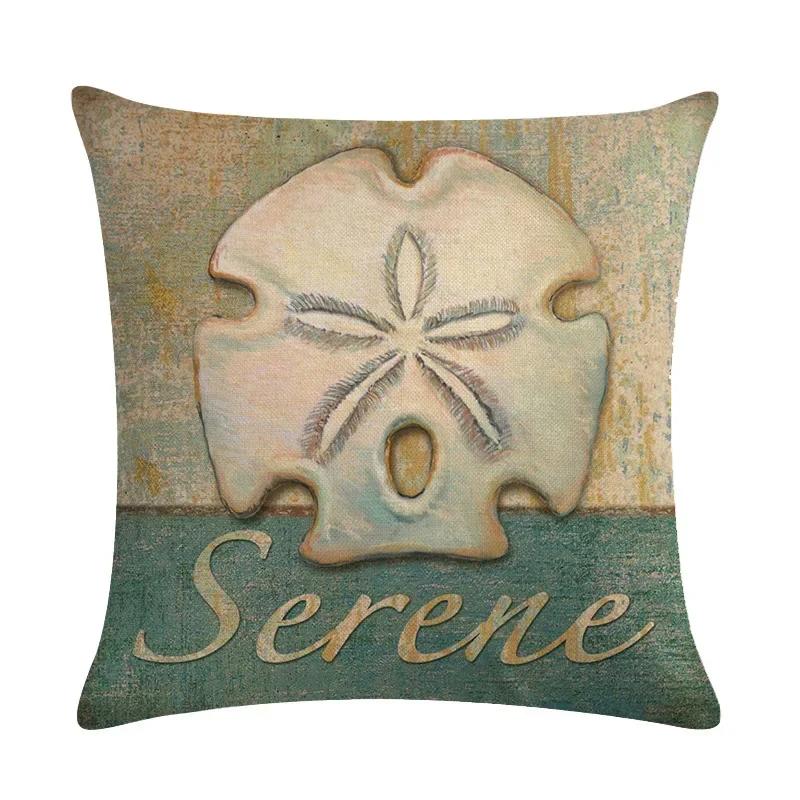 Newest Fashion Conch Starfish Shell Marine Life Linen Pillowcase Office Sofa Decorative Cushion Cover
