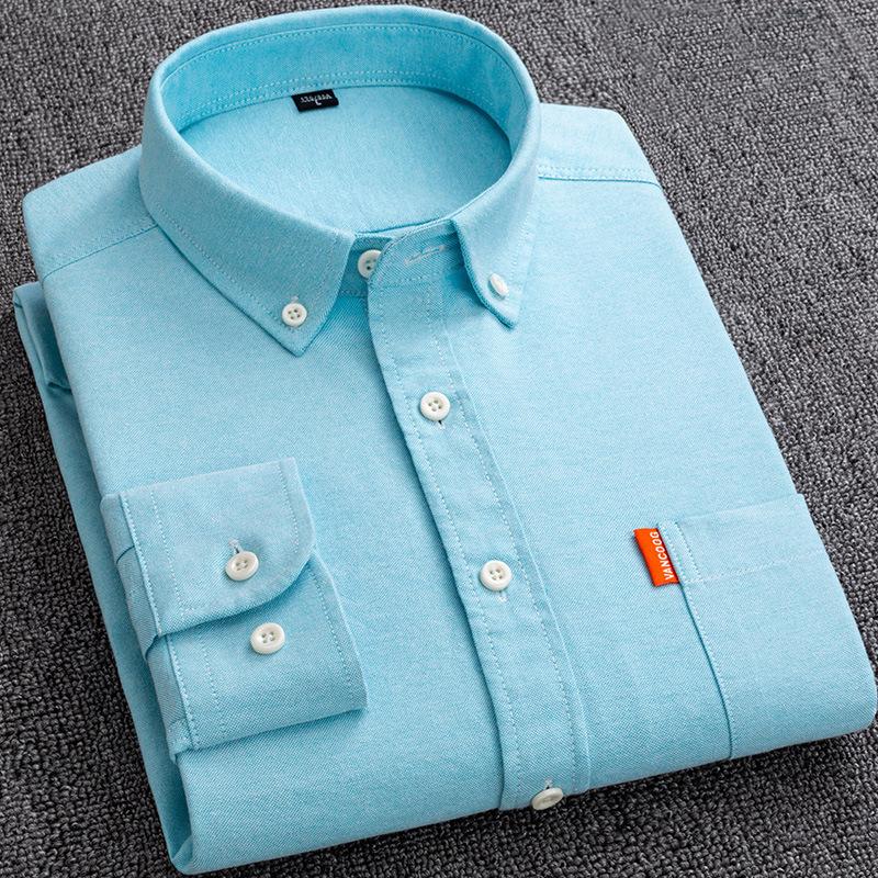 New Men's Oxford Shirts Long Sleeve 100% Cotton Solid Color Turn Down Collar Regular Fit Button-down Shirt Daily Men Clothing