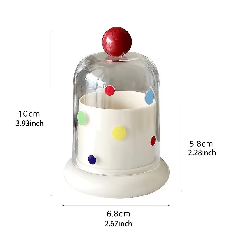 1Pcs Multifunctional Cotton Swab Toothpick Polka Dot Storage Box With Dustproof Clear Cover For Bathroom