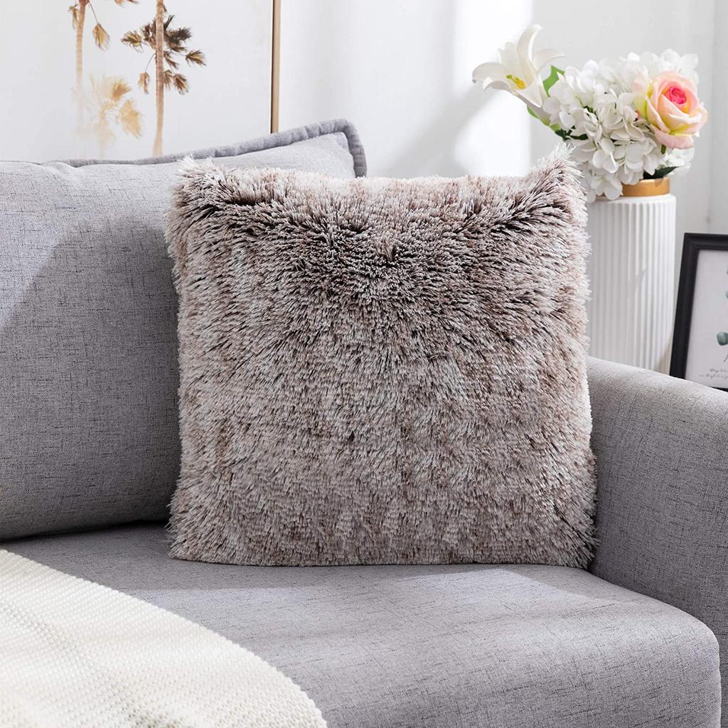 Soft Fur Cushion Cover 43x43cm Cozy Plush Decorative Pillow Cover for Living Room Sofa Decor Pillowcase White Grey Cushion Case