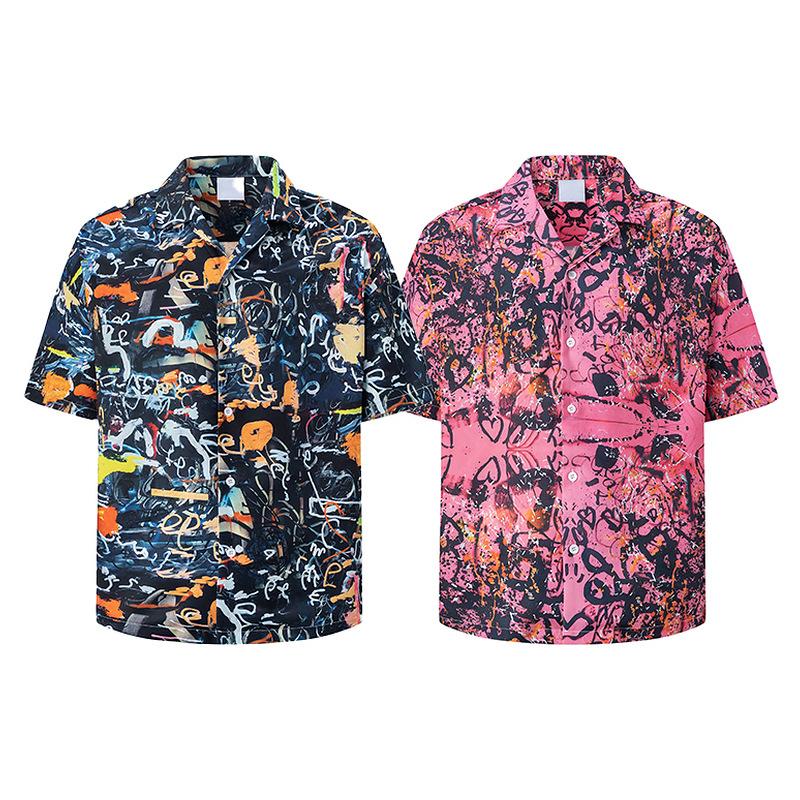 Foreign trade cross-border Amazon European and American trend graffiti floral full printing short-sleeved shirt personalized trendy brand men's shirt