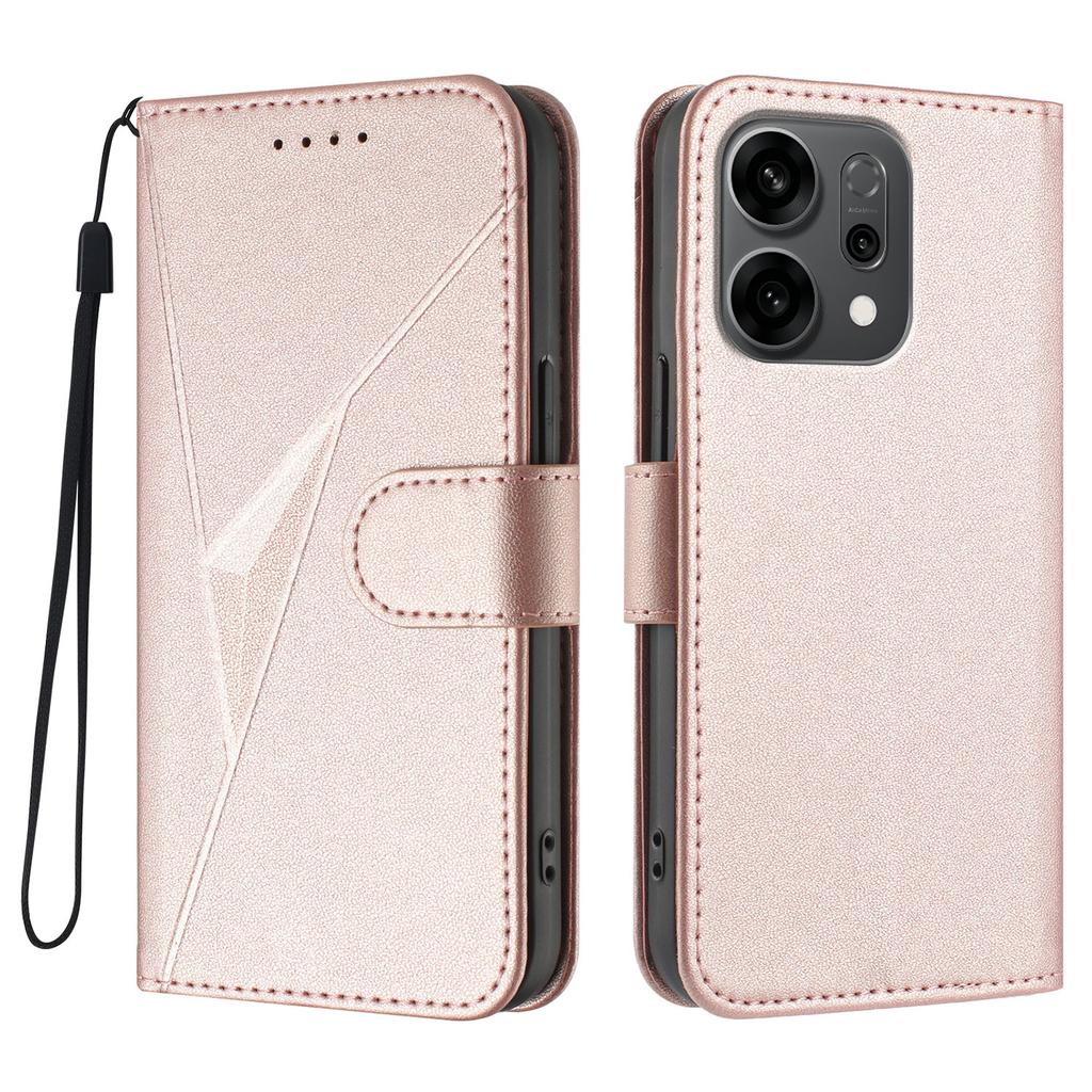 For Oppo Reno14 5G (China)/Oppo Reno14 5G (Global) Case Triangle Imprint Leather Phone Cover with Lanyard