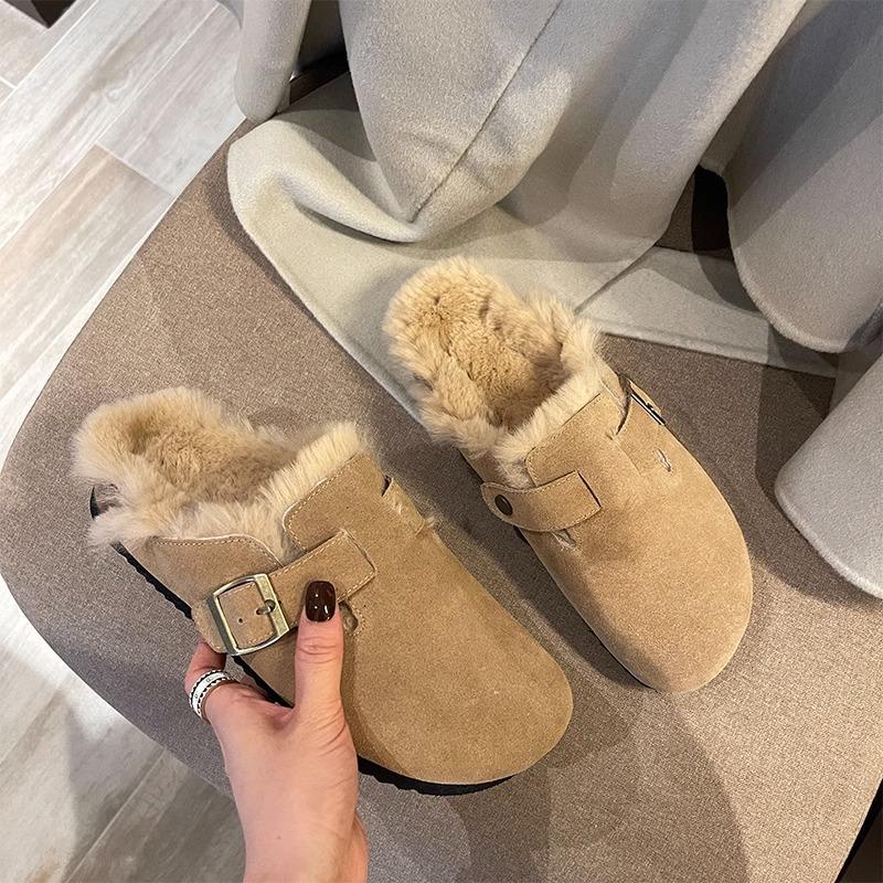 

Boken shoes fluffy shoes women s autumn and winter wear 2025 new thick-soled Boken velvet one-pedal bag head and half slippers 35