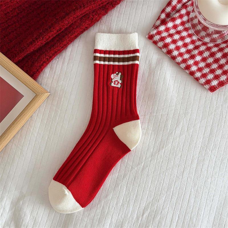 1/5 Pairs The Year Of The Horse Pony Red Socks Autumn Winter Warm Socks Unisex Mid-Calf Socks Festive Lucky  Year Socks Gifts