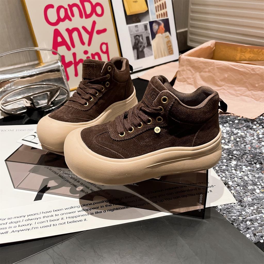 [Fanfna] velvet high-top shoes for women's comfort and leisure 2025 autumn new thick-soled heightening fashionable versatile board shoes