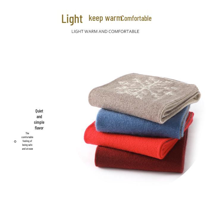 Unisex Kaschmirschal: Roter Colorblock Schneeflockenstrick, Warme dicke Wolle für den Winter