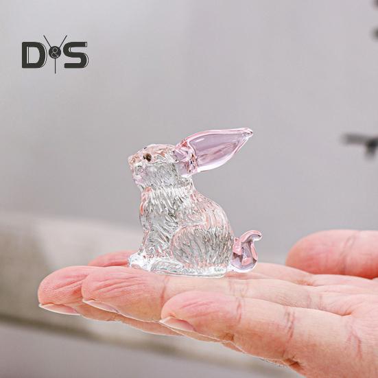 Faux Crystal Rabbit Figurine Transparent Collectible Rabbit Statue Glass Art Animal Ornament Bunny Sculpture for Home Office Desk Car