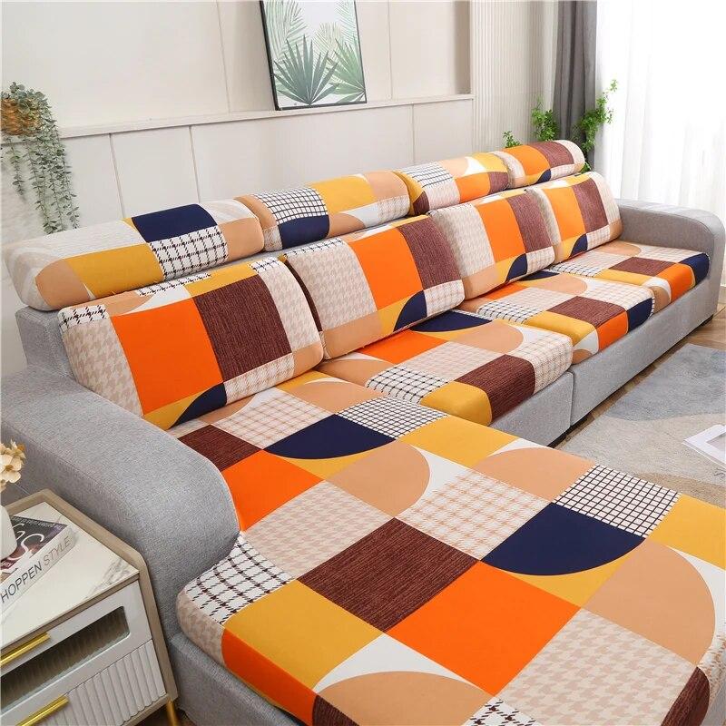 Stretch-bedruckter Stretch-Sofa-Sitzkissenbezug, Rückenlehnenbezug, Schutz für Couch, Sofabezug, L-Form, Chaselong-Schonbezüge