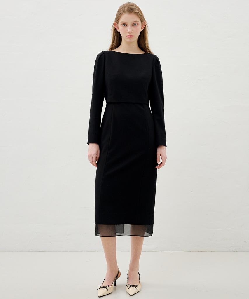Ollibeudeollibeu Organza Color Block Long Sleeve Slim Dress Ow6So1620