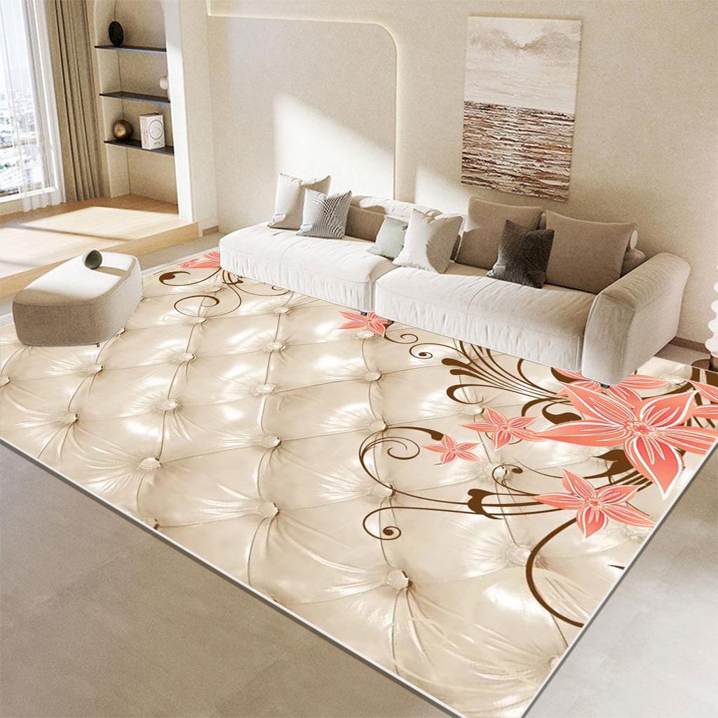 European Style Pink Rose Carpets for Living Room Decoration Luxur Sofa Area Non-slip Floor Mat Bedroom Lounge Soft Rugs Washable