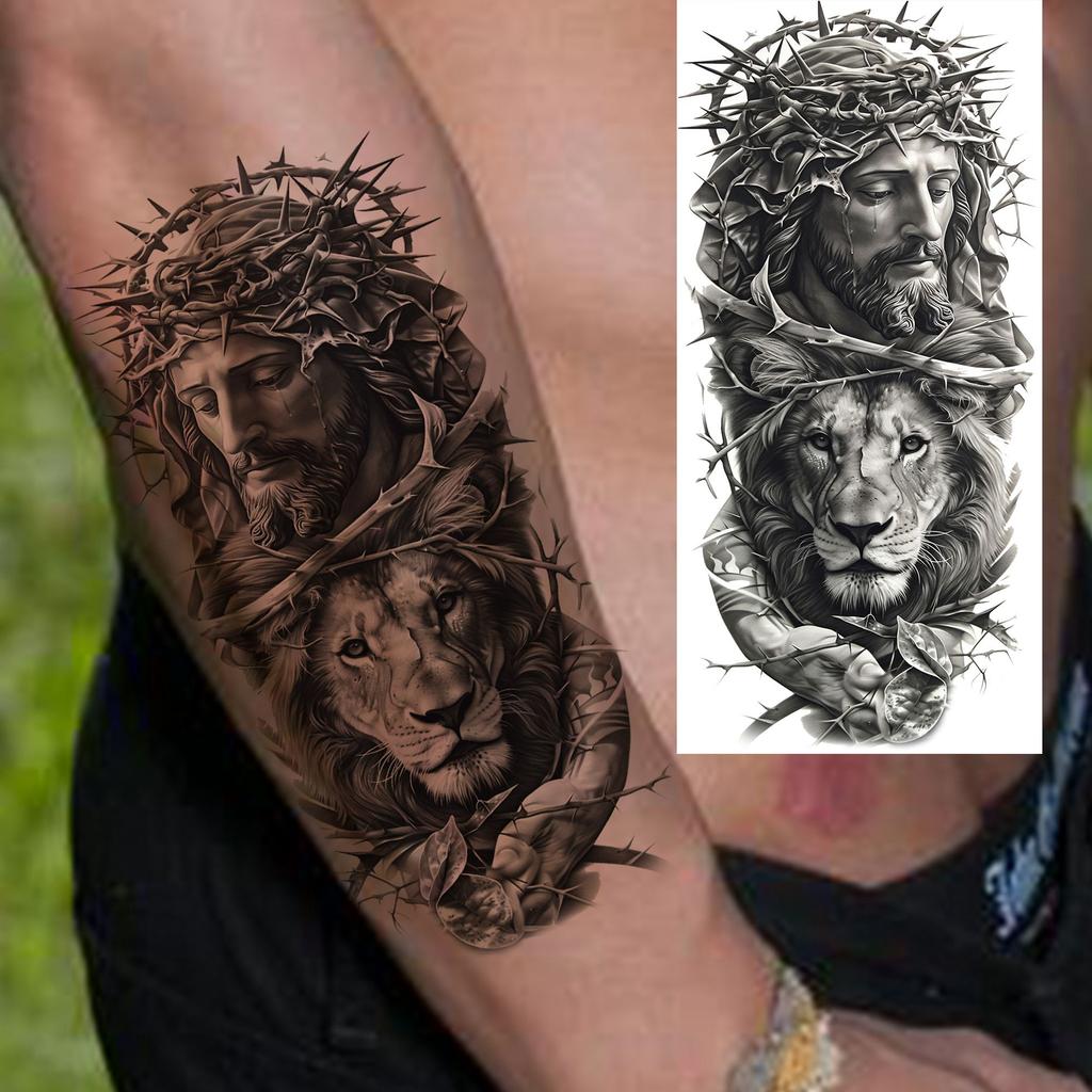 1 lapelis Realistiški Jėzaus Šventosios Motinos Maldos Laikini Tatuiruotės Vyrams Moterims Suaugusiems Ilgai Išliekančios Vandeniui Atsparios Laikinos Netikros Tatuiruotės Lipdukas