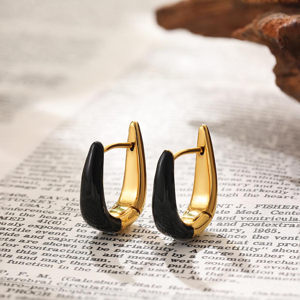 New Charm Gold Plated U Shape Hoop Earrings White Enamel Geometric Ear Hoops Female Daily Versatile Jewelry